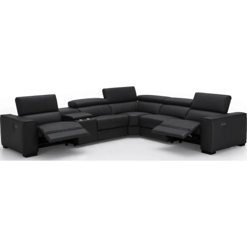 Picasso 6 Piece Motion Sectional Sofa in Black Top Grain Leather